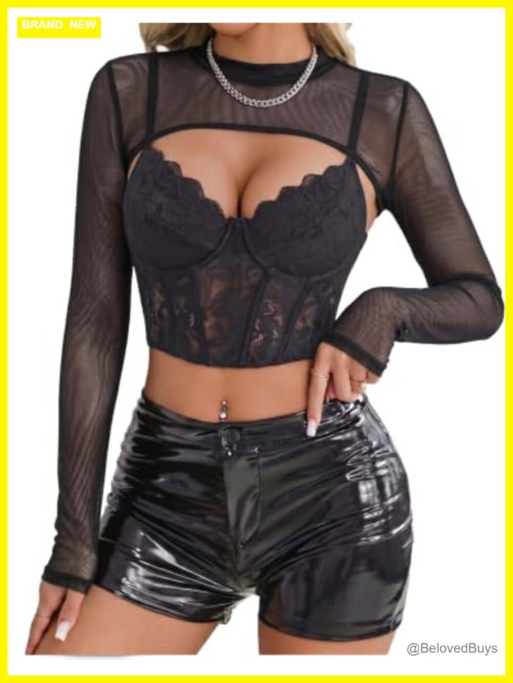 Mesh Crop Top Long Sleeve See Through Shirt Slim Fit Clubwear
